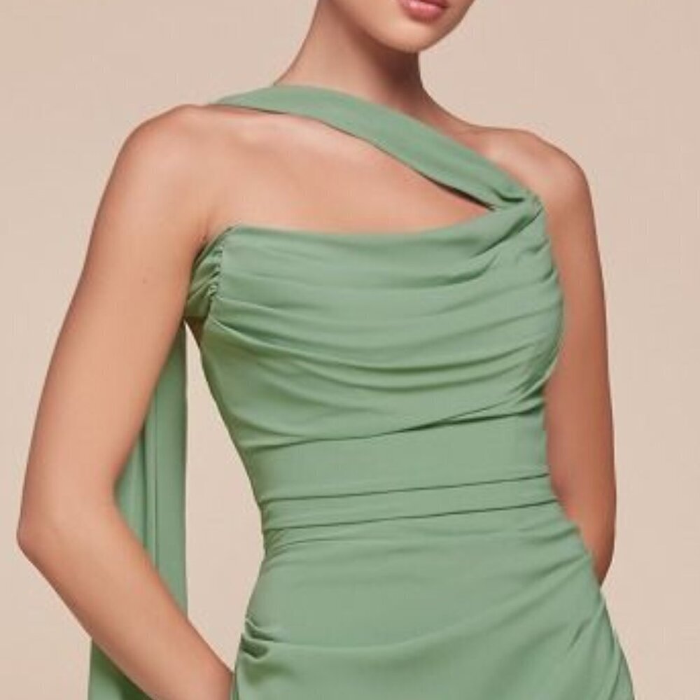 NEW OFF THE SHOULDER LONG SHEATH CHIFFON DRESS W/ SCOOP NECKLINE & TIES 7433 - Picture 4 of 6